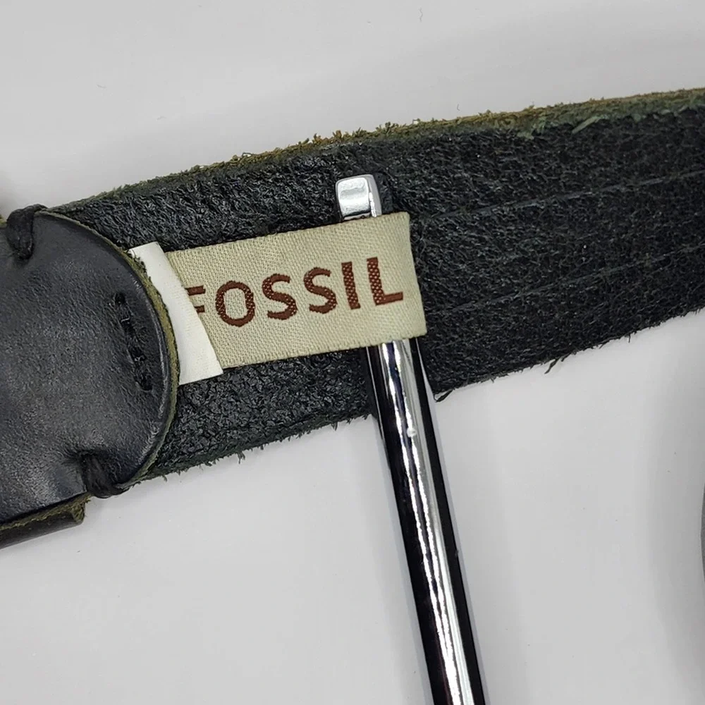 Fossil Leather Belt Mens 32 Black MB103400132 Triple Stitched Casual Buckle
